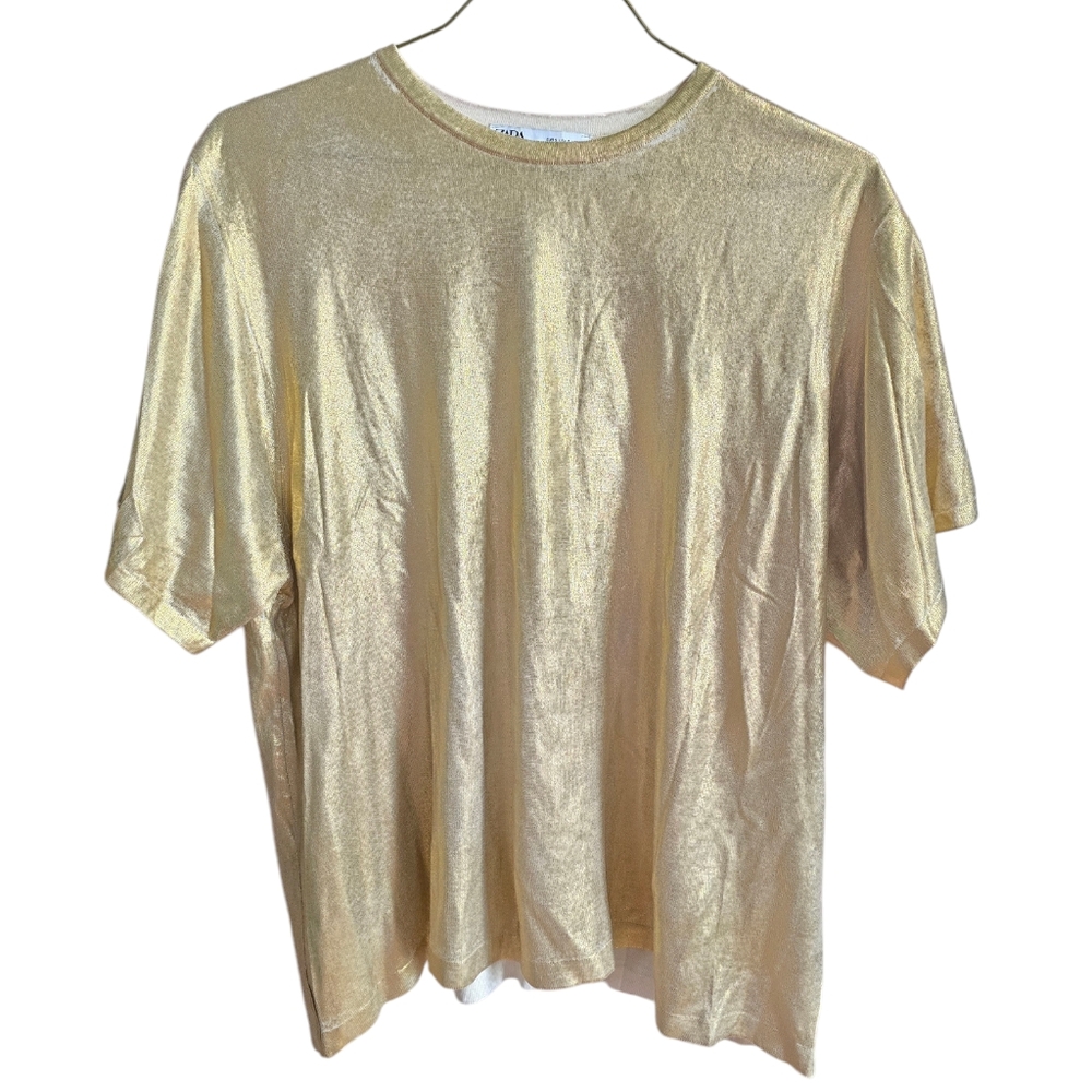 Zara Gold Metallic Oversized Tshirt Size Small